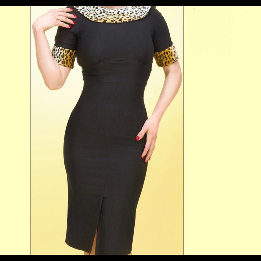 Stop Staring Fitted Leopard Trimmed Dress NWT